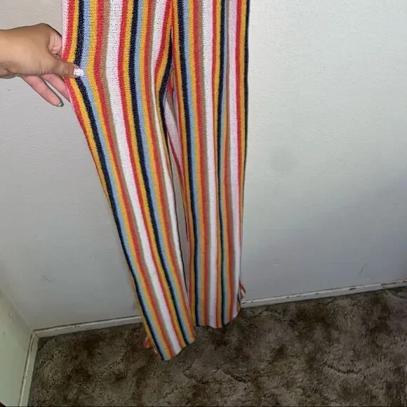 Zara Knit Terrycloth Striped Jumpsuit Womens Side Cut Out Rainbow Cotton - Picture 9 of 11
